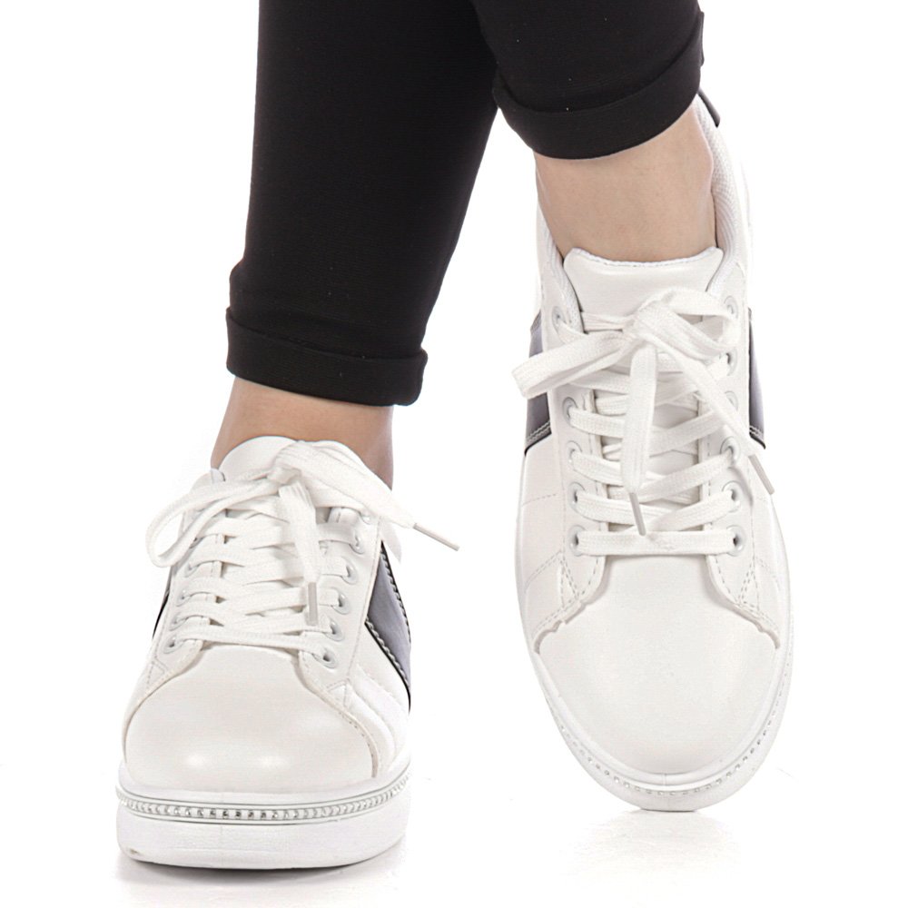 Pantofi sport dama Alliance albi cu negru - Kalapod.net